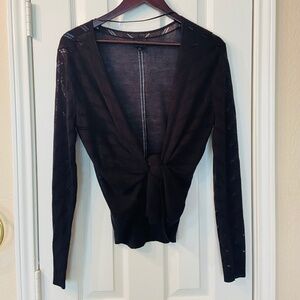 WORTHINGTON Sheer Black Shrug Striped Layering Long Sleeves Size Large